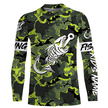 Load image into Gallery viewer, Green Camo fishing shirt Fish hook skull Custom Name sun protection mens long sleeve fishing shirt NQS3905