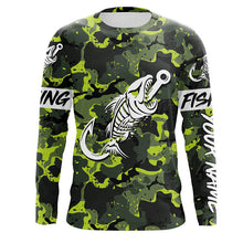 Load image into Gallery viewer, Green Camo fishing shirt Fish hook skull Custom Name sun protection mens long sleeve fishing shirt NQS3905