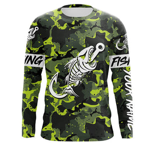 Green Camo fishing shirt Fish hook skull Custom Name sun protection mens long sleeve fishing shirt NQS3905