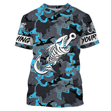 Load image into Gallery viewer, Blue Camo fishing shirt Fish hook skull Custom Name sun protection mens long sleeve fishing shirt NQS3906