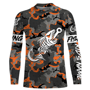 Orange Camo fishing shirt Fish hook skull Custom Name sun protection mens long sleeve fishing shirt NQS3907