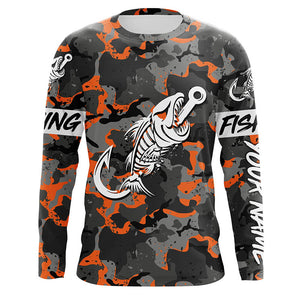 Orange Camo fishing shirt Fish hook skull Custom Name sun protection mens long sleeve fishing shirt NQS3907