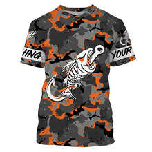 Load image into Gallery viewer, Orange Camo fishing shirt Fish hook skull Custom Name sun protection mens long sleeve fishing shirt NQS3907