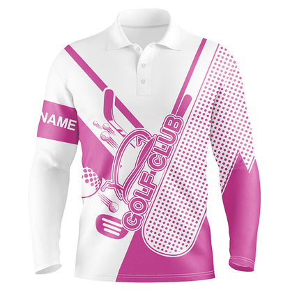 Pink and white Mens golf polo shirts custom golf club attire for men, golf gift for mens NQS6358