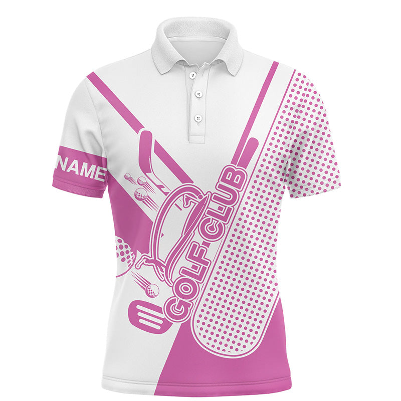 Pink and white Mens golf polo shirts custom golf club attire for men, golf gift for mens NQS6358