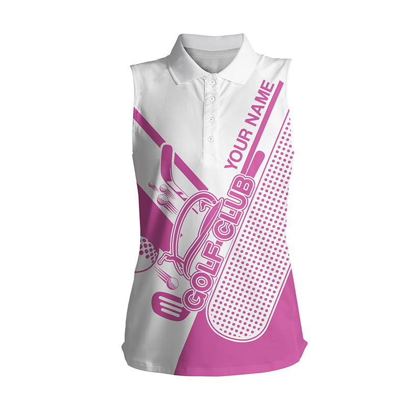 Pink and white Women sleeveless polo shirt custom golf club attire for women, golf gift for ladies NQS6358