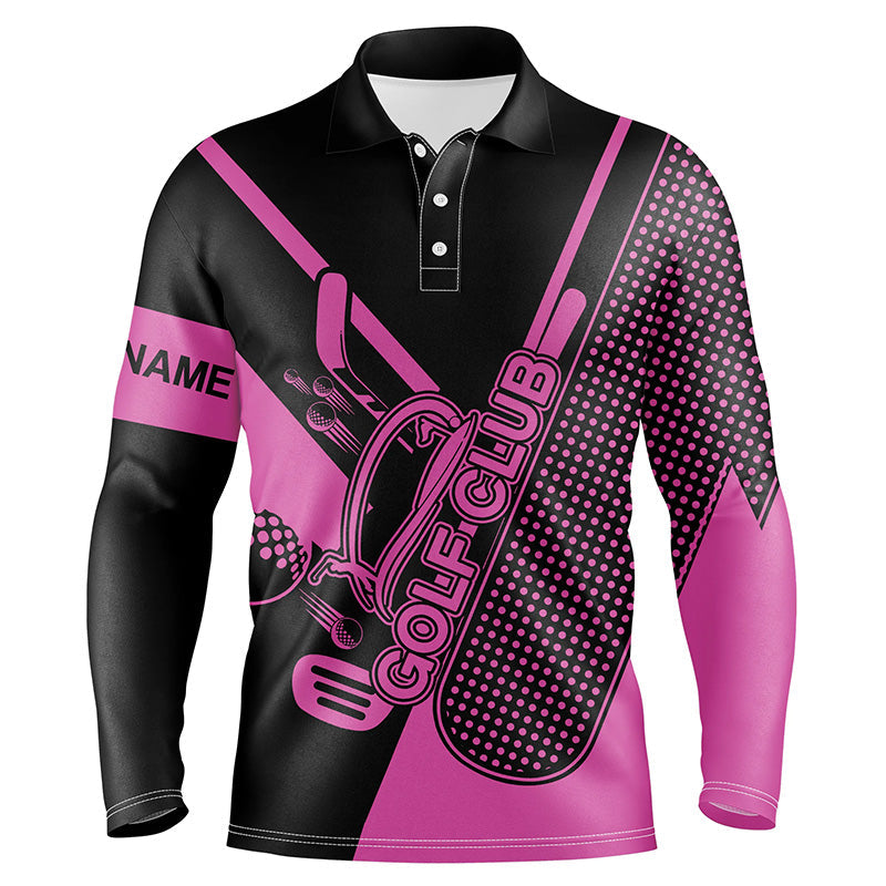 Pink and black Mens golf polo shirts custom golf club attire for men, golf gift for mens NQS6359
