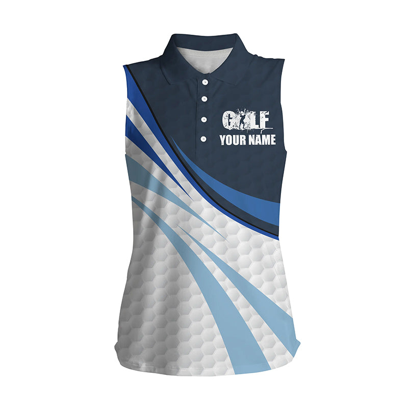 Womens sleeveless polo shirt blue and white golf balls custom name golf shirts for women, golfing gift NQS4316