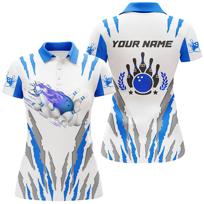 Custom White bowling shirt for women – personalized team jersey front view
