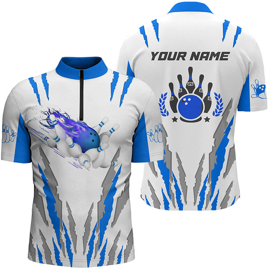 Custom White bowling shirt for men – personalized team jersey front view