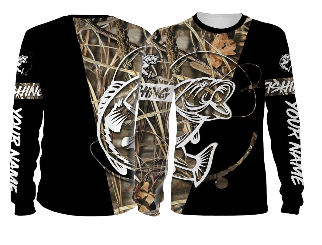 Personalized largemouth bass fishing tattoo black full printing shirts Customized Name Fishing Gift NQS283