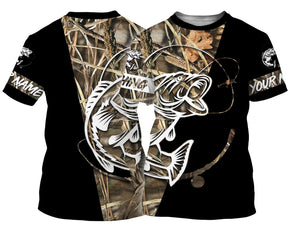 Personalized largemouth bass fishing tattoo black full printing shirts Customized Name Fishing Gift NQS283