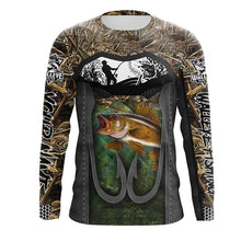 Load image into Gallery viewer, Walleye fishing Fish hook camo Customize name long sleeves UPF 30+ personalized gift for fisherman NQS832