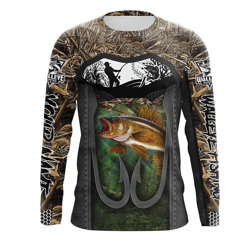 Walleye fishing Fish hook camo Customize name long sleeves UPF 30+ personalized gift for fisherman NQS832