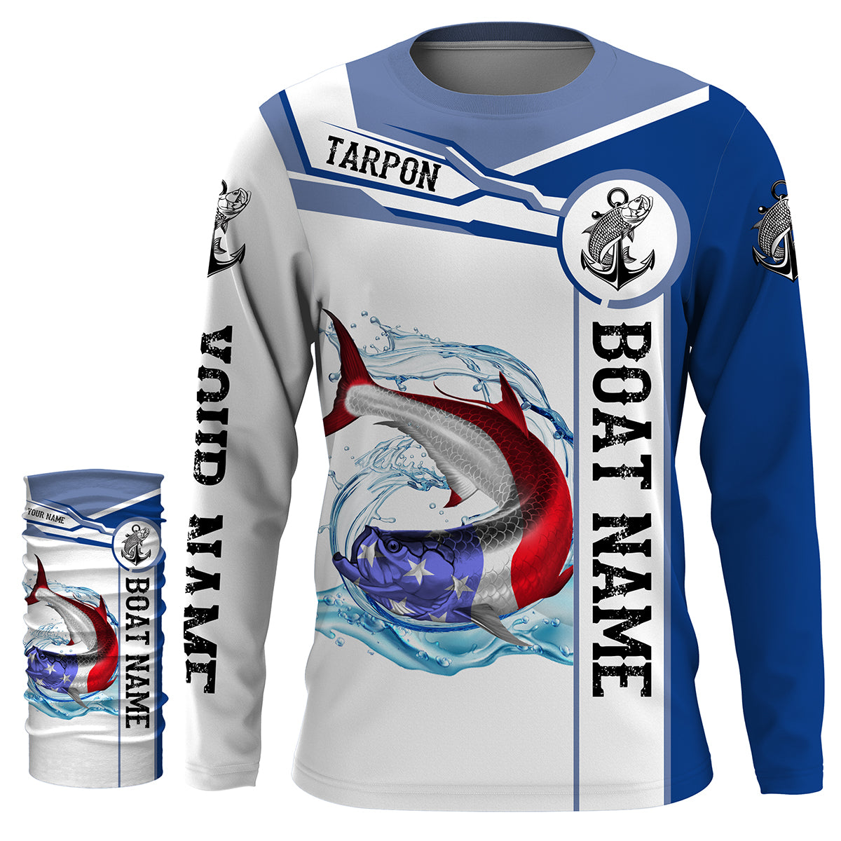Tarpon Fishing American Flag Custom name and boat name performance Fishing Shirts, Patriotic Fishing gifts NQS2363