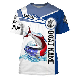 Tarpon Fishing American Flag Custom name and boat name performance Fishing Shirts, Patriotic Fishing gifts NQS2363