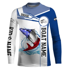 Load image into Gallery viewer, Snook Fishing American Flag Custom name and boat name performance Long Sleeve Fishing Shirts, Patriotic Fishing gifts NQS2364