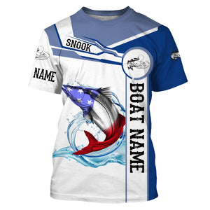 Snook Fishing American Flag Custom name and boat name performance Long Sleeve Fishing Shirts, Patriotic Fishing gifts NQS2364