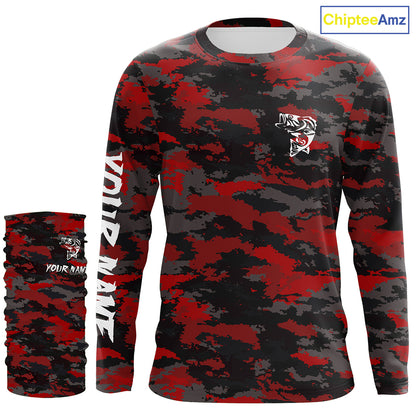 Bass fishing Red camouflage Custom fishing Shirts jersey - Custom camo fishing apparel NQS3212
