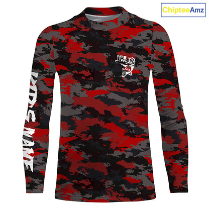Bass fishing Red camouflage Custom fishing Shirts jersey - Custom camo fishing apparel NQS3212