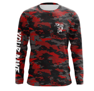 Bass fishing Red camouflage Custom fishing Shirts jersey - Custom camo fishing apparel NQS3212