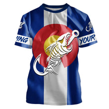 Load image into Gallery viewer, CO Fishing Custom Colorado Flag Fish hook skull Custom Name sun protection custom fishing shirts NQS3307