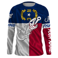 Load image into Gallery viewer, NC Fishing Custom North Carolina Flag Fish hook skull Custom Name sun protection custom fishing shirts NQS3305