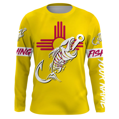 NM Fishing Custom New Mexico Flag Fish hook skull Custom Name sun protection custom fishing shirts NQS3309