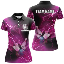 Load image into Gallery viewer, Women bowling polo shirts Custom pink lightning thunder Bowling Team Jersey, gift for team Bowlers NQS6379