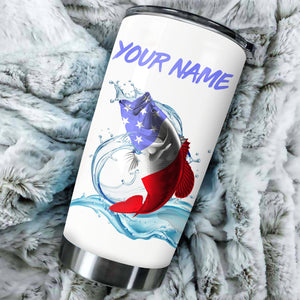 1PC Bass Fishing American flag patriotic Custom name Stainless Steel Fishing Tumbler Cup, Personalized Fishing gift for Fishing lovers NQS2955