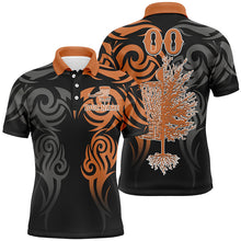 Load image into Gallery viewer, Custom name and number black orange Disc Golf basket tattoo Men polo shirts, disc golf shirts for men NQS5231