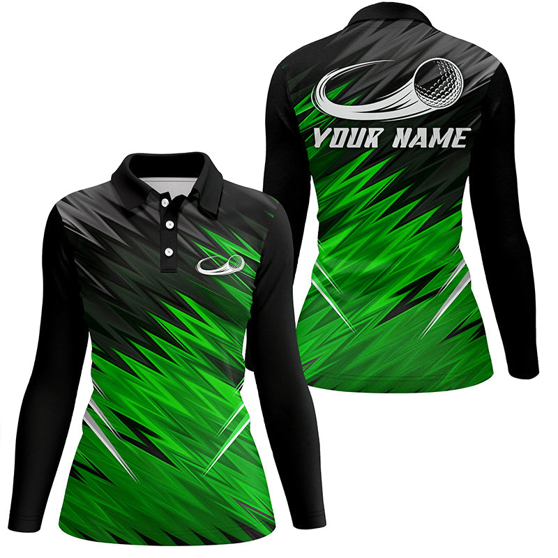 Women golf polo shirts custom Green and black pattern shirt for ladies, personalized golf gifts NQS6594