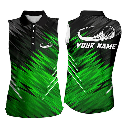 Women sleeveless polo shirts custom Green and black pattern shirt for ladies, personalized golf gifts NQS6594