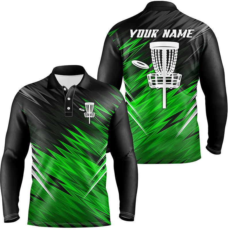 Mens disc golf polo shirts custom Green and black pattern shirt for mens, personalized golf gifts NQS6595