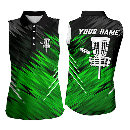 Women sleeveless polo shirts custom Green black pattern shirt for ladies, frisbee golf jersey NQS6595