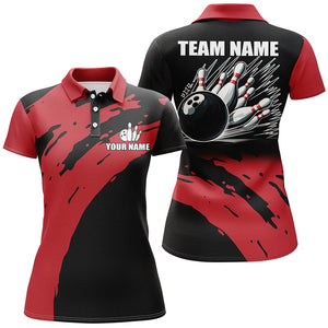 Red and black Womens bowling polo shirts Custom Team bowling jerseys, gift for team ladies bowlers NQS7289