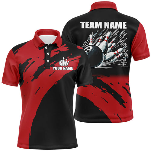 Red and black Mens bowling polo shirts Custom Team bowling jerseys, gift for team mens bowlers NQS7289
