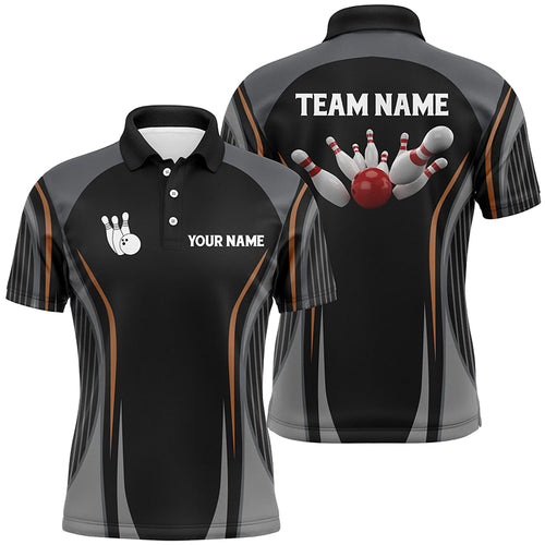 Bowling polo shirts for men Custom bowling ball and pins black vintage Bowling Team Jerseys NQS5246