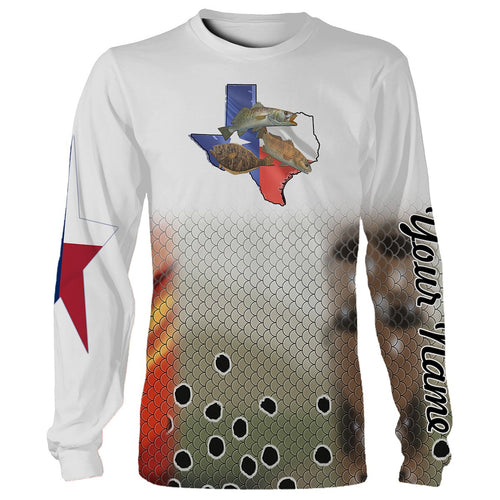 Texas Slam Redfish, Speckled Trout, Flounder fishing Texas Flag custom name 3D All Over print shirts NQS466