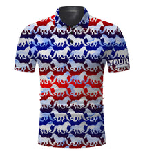 Load image into Gallery viewer, American flag patriotic horse Custom Equestrian Horse Riding Casual horse Polo Shirt, gift for horse lovers NQS2510