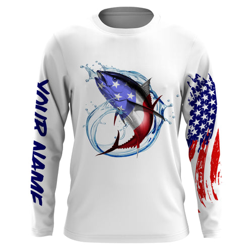 Tuna fishing American flag patriotic Custom Name UV protection UPF 30+ fishing jersey NQS2964