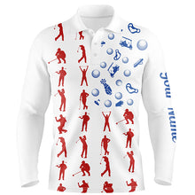 Load image into Gallery viewer, American flag golf icons mens golf polo shirts custom mens patriotic polo shirts, golfing gifts NQS6394