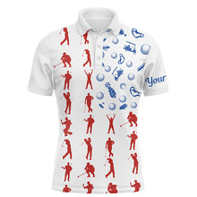 Load image into Gallery viewer, American flag golf icons mens golf polo shirts custom mens patriotic polo shirts, golfing gifts NQS6394