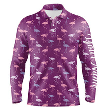 Load image into Gallery viewer, Mens golf polo shirt purple flamingos birds pattern tropical custom name team golf polo shirts NQS4950