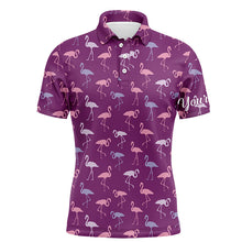 Load image into Gallery viewer, Mens golf polo shirt purple flamingos birds pattern tropical custom name team golf polo shirts NQS4950