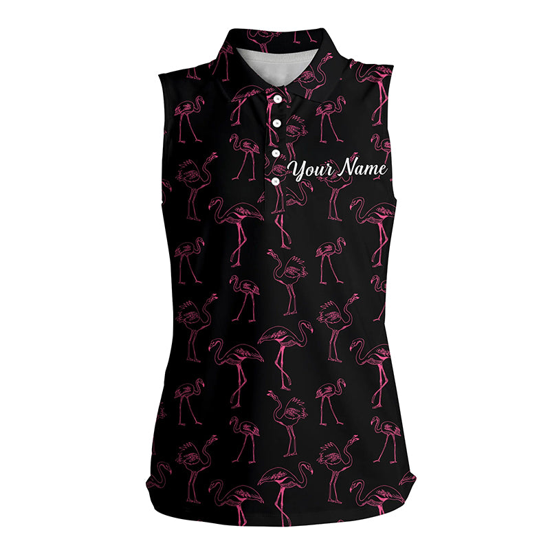 Black Womens Sleeveless polo shirt neon pink flamingos pattern custom team flamingo golf shirts NQS4953