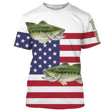Load image into Gallery viewer, Largemouth Bass Fishing American Flag Patriotic 4th of July Customize name All over print shirts NQS476