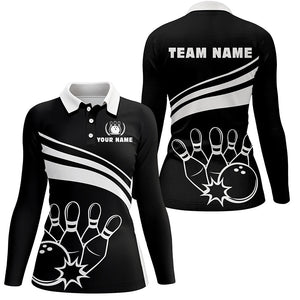 Personalized polo bowling shirts for women, custom black white womens bowling shirts team bowl jersey NQS6875