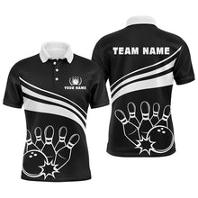 Load image into Gallery viewer, Personalized black and white bowling polo shirts for men, custom men's bowling shirt team bowl jersey NQS6875