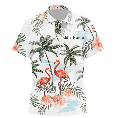 Flamingo tropical palm tree Kid golf polo shirts custom Kid golf tops, personalized golf gifts NQS6878